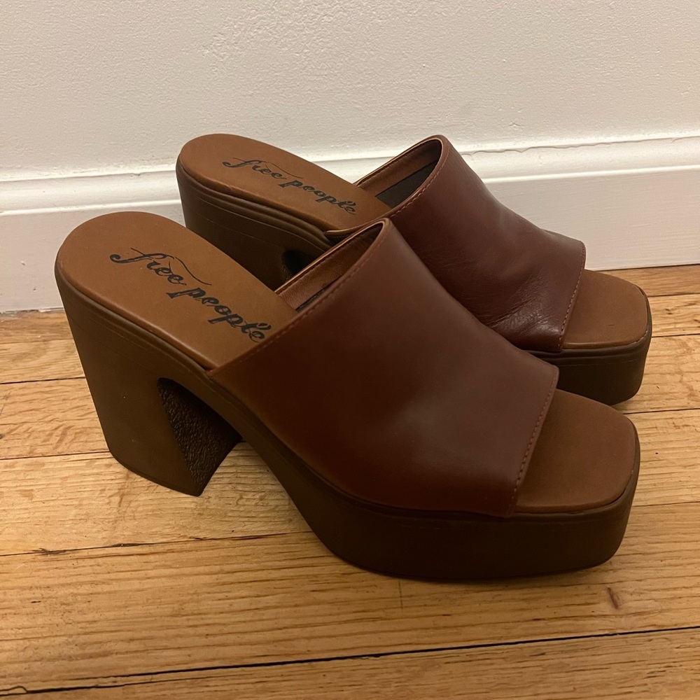 Free People Brown Platform Mules